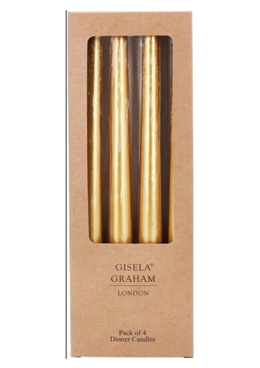 Instantly elevate any meal into a celebration with this stunning set of four Gold Dinner Candles by Gisela Graham. Each candle is coated in a beautiful, soft metallic gold finish that shimmers elegantly in the candlelight, adding a touch of glamour and festive cheer to your table. They are the perfect, effortless way to make a dinner party feel special, a holiday table feel complete, or a quiet evening feel a little more magical.